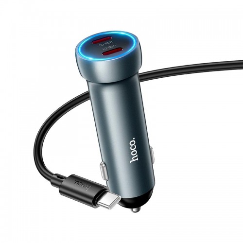 Адаптер автомобільний Hoco Prosperous (2C) Car charger Z54B (Type-C to Type-C set) |2Type-C, PD/QC, 60W/3A| grey