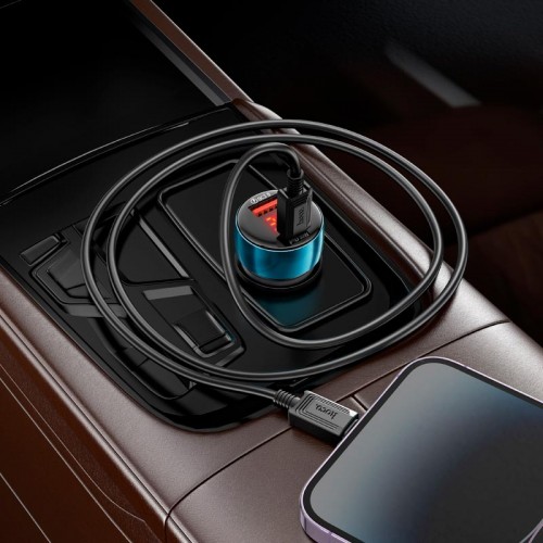 Адаптер автомобільний Hoco Type-C to Lightning Cable Leader dual-port Car charger with digital display set Z50 |1USB/1Type-C, 48W/3A, PD/QC| Sapphire-blue