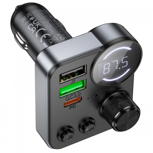 Адаптер автомобільний HOCO Alegria dual port car BT FM transmitter E86 |2USB/Type-C, 48W/3A, PD/QC| black