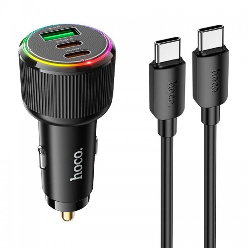 Адаптер автомобільний Hoco Avant-garde Car charger NZ17 (Type-C to Type-C set) |2USB/Type-C, 75W/3A, PD/QC| black