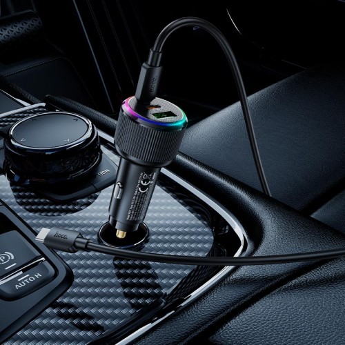 Адаптер автомобільний Hoco Avant-garde Car charger NZ17 (Type-C to Type-C set) |2USB/Type-C, 75W/3A, PD/QC| black