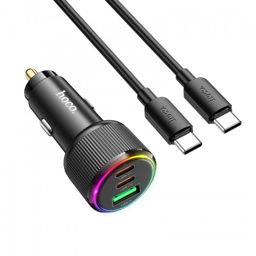 Адаптер автомобільний Hoco Avant-garde Car charger NZ17 (Type-C to Type-C set) |2USB/Type-C, 75W/3A, PD/QC| black
