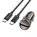 Адаптер автомобильный Hoco sight single Port Car charger Z53 (Type-C to Type-C set) |1Type-c, PD/QC, 30W/3A| прозрачный-черный
