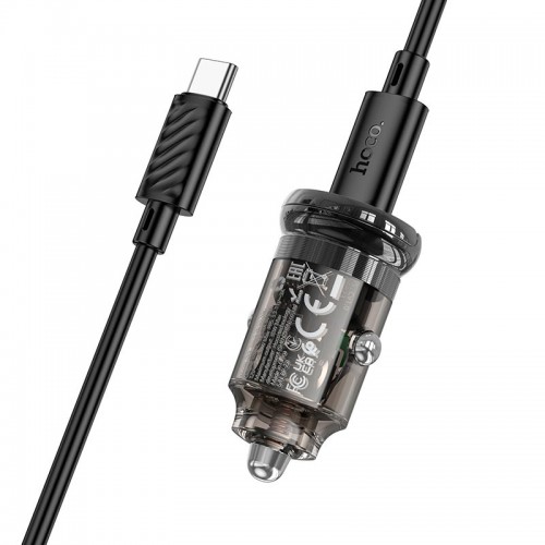 Адаптер автомобільний Hoco sight single Port Car charger Z53 (Type-C to Type-C set) |1Type-c, PD/QC, 30W/3A| transparent-black