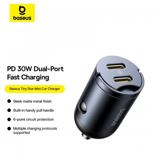 Адаптер автомобільний Baseus Tiny Star Mini Car Charger |2Type-C, 30W/3A, PD/QC| black