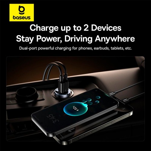 Адаптер автомобільний Baseus Tiny Star Mini Car Charger |2Type-C, 30W/3A, PD/QC| black