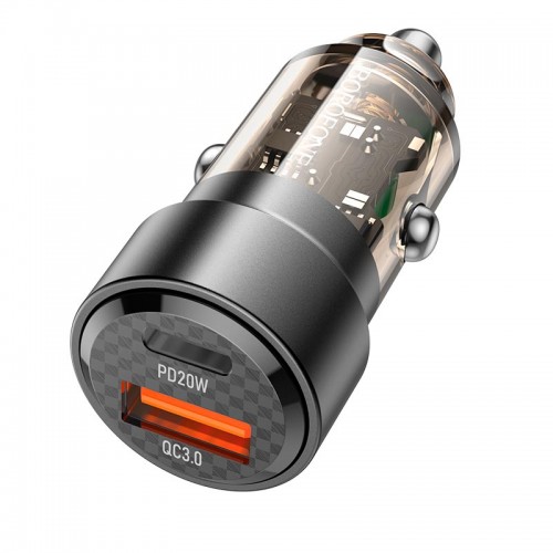 Адаптер автомобильный Borofone Smart dual port car charger BZ20 |1USB/1Type-C, 38W/3A, PD/QC|