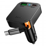 Адаптер автомобильный HOCO Guardian car charger с выдвижным кабелем NZ18 |1USB/1Type-C, 65W/3A, PD/QC| черный