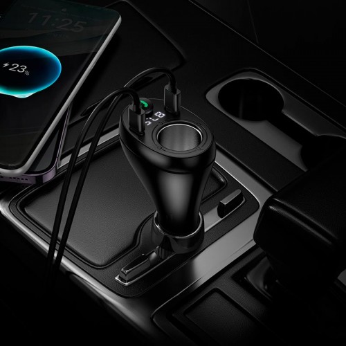 Адаптер автомобільний HOCO Star cigarette lighter car BT FM transmitter E88 |1USB/2Type-C/DC 120W, 35W/3A, PD/QC| black