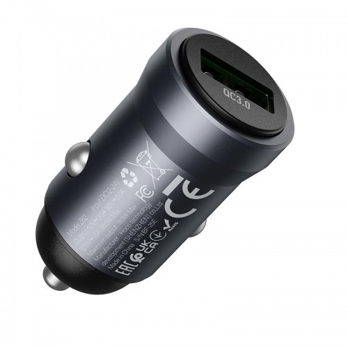 Адаптер автомобільний HOCO Energy single-port QC3.0 car charger Z62 |1USB, 18W/3A, QC| metal-grey