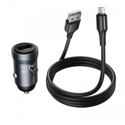 Адаптер автомобільний HOCO Micro USB cable Energy single-port QC3.0 car charger Z62 |1USB, 18W/3A, QC| metal-grey