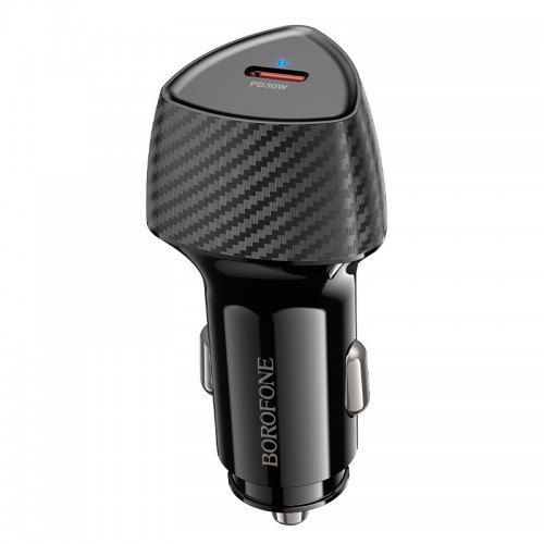 Адаптер автомобільний Borofone Solid single-port PD car charger BZ31B |1Type-C, 30W/3A, PD/QC| black