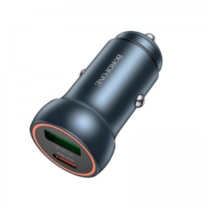 Адаптер автомобільний Borofone Fresh PD car charger BZ32A |1Type-C/1USB, 30W/3A, PD/QC| metal-grey