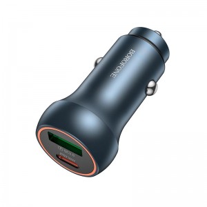 Адаптер автомобільний Borofone Fresh dual port PD car charger BZ32B |1Type-C/1USB, 48W/3A, PD/QC| metal-grey