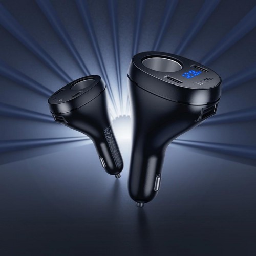 Адаптер автомобільний HOCO Correct three-port cigarette lighter car charger Z61 |2Type-C/1USB/1DC, 17W| black