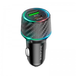 Адаптер автомобільний BOROFONE Brilliant dual port car charger BZ21 |1USB/1Type-C, 48W/3A, PD/QC| black