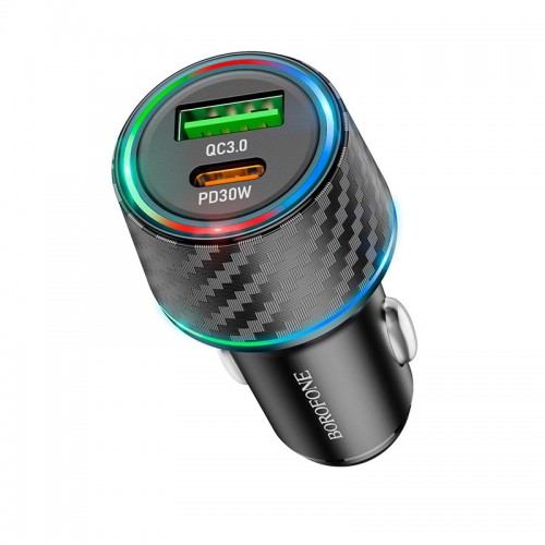 Адаптер автомобильный BOROFONE Brilliant dual port car charger BZ21 |1USB/1Type-C, 48W/3A, PD/QC|