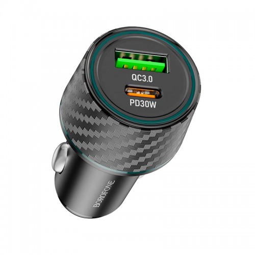 Адаптер автомобильный BOROFONE Brilliant dual port car charger BZ21 |1USB/1Type-C, 48W/3A, PD/QC|