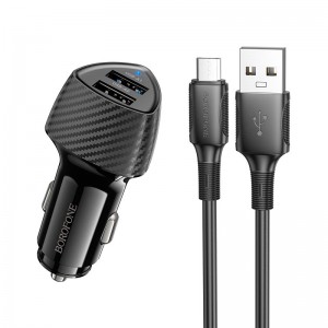Адаптер автомобільний BOROFONE Solid dual-port car charger Micro USB Set BZ31A |2USB, 17W/3.4A Max| black