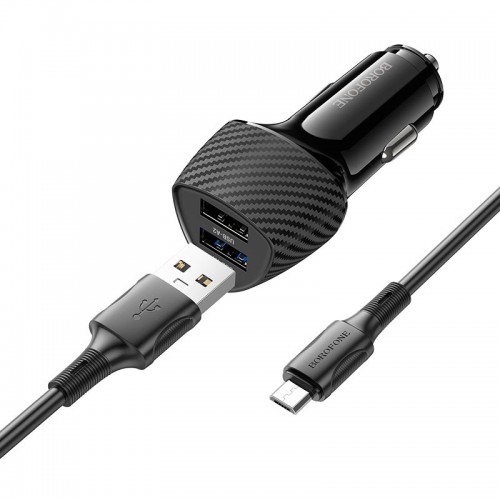 Адаптер автомобільний BOROFONE Solid dual-port car charger Micro USB Set BZ31A |2USB, 17W/3.4A Max| black