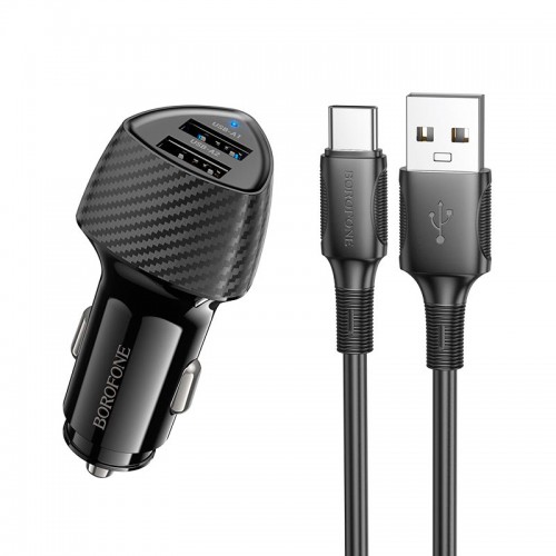 Адаптер автомобильный BOROFONE Solid dual-port car charger Type-C Set BZ31A |2USB, 17W/3.4A Max|