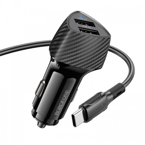 Адаптер автомобильный BOROFONE Solid dual-port car charger Type-C Set BZ31A |2USB, 17W/3.4A Max|