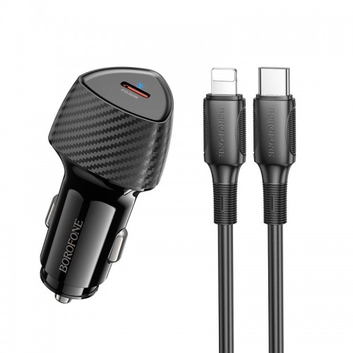 Адаптер автомобільний BOROFONE Solid single-port PD30W car charger C to Lightning set BZ31B |1Type-C, 30W/3A, PD/QC| black
