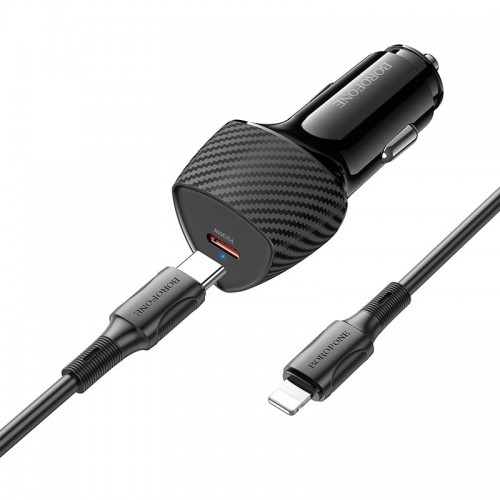 Адаптер автомобільний BOROFONE Solid single-port PD30W car charger C to Lightning set BZ31B |1Type-C, 30W/3A, PD/QC| black