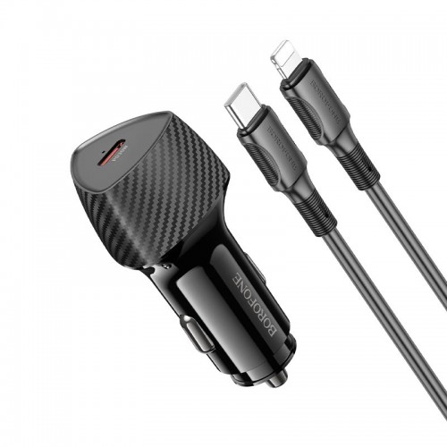 Адаптер автомобільний BOROFONE Solid single-port PD30W car charger C to Lightning set BZ31B |1Type-C, 30W/3A, PD/QC| black