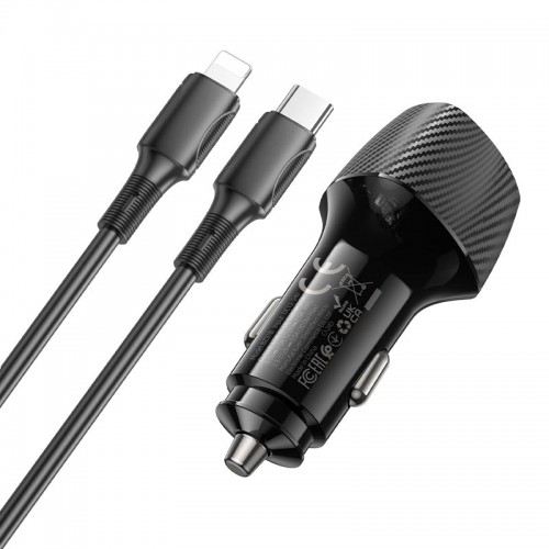 Адаптер автомобільний BOROFONE Solid single-port PD30W car charger C to Lightning set BZ31B |1Type-C, 30W/3A, PD/QC| black