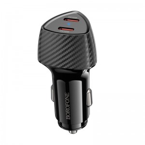 Адаптер автомобільний BOROFONE Solid car charger BZ31D |2Type-C, 60W/3A, PD/QC| black