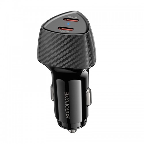 Адаптер автомобильный BOROFONE Solid car charger BZ31D |2Type-C, 60W/3A, PD/QC|