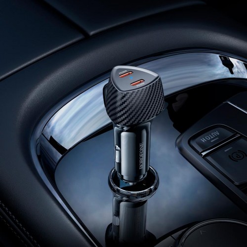 Адаптер автомобильный BOROFONE Solid car charger BZ31D |2Type-C, 60W/3A, PD/QC|