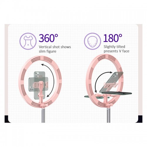 Тримач з кільцевим освітленням USAMS Stretchable foldable holder fill light US-ZB120 |168cm| pink