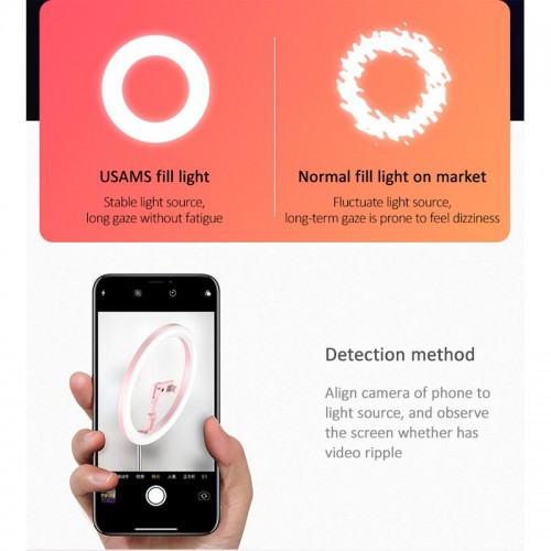 Тримач з кільцевим освітленням USAMS Stretchable foldable holder fill light US-ZB120 |168cm| pink