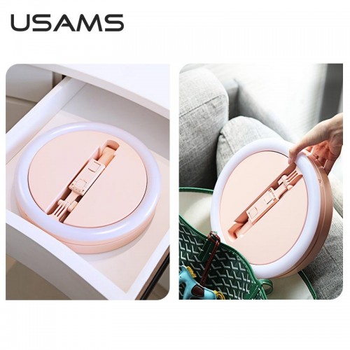 Тримач з кільцевим освітленням USAMS Stretchable foldable holder fill light US-ZB120 |168cm| pink