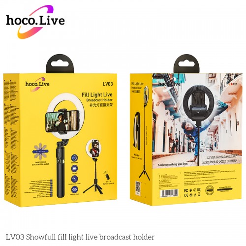 Тримач з кільцевим освітленням HOCO Showfull fill light live broadcast LV03 black