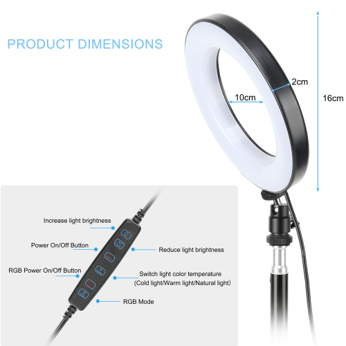 Тримач з кільцевим освітленням Bluetooth 6" RGB100 (Kit1) |45cm Stand, USB Powered, 2800-5800K| black