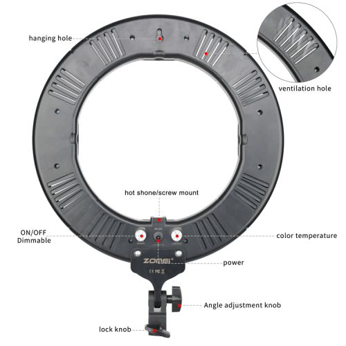 Тримач з кільцевим освітленням 14 " ZM336 |180cm Tripod Stand, Plug Powered, 3200-5600K| black