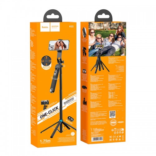 Селфі-монопод HOCO Handy aluminum alloy anti-shake live broadcast holder K22 |L 1.75m, BT| black