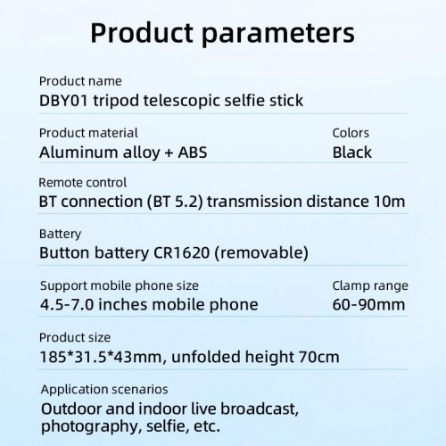 Селфі-монопод BOROFONE Cool line tripod telescopic selfie stick DBY01 |BT5.2, 70сm, 4.5-7"| black
