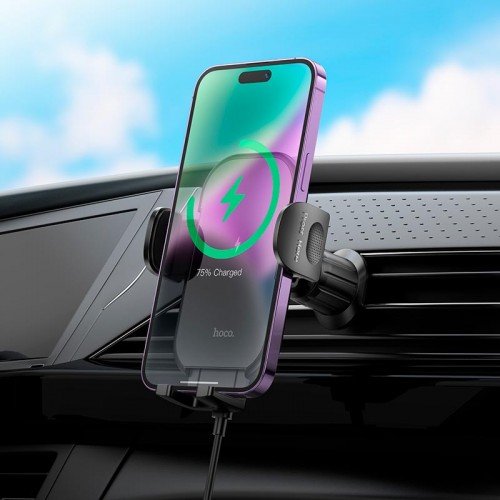 Тримач HOCO Journey wireless fast charging Car holder HW4 (air outlet) black