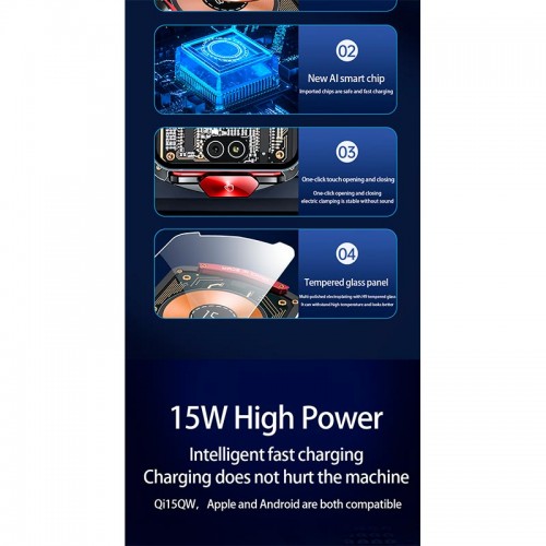 Держатель Auto open-close Transparent Wireless Charger XYJ A6 |15W, RGB|