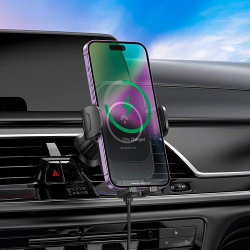 Тримач Borofone Blue Charm wireless fast charging Car holder (air outlet) BH204 |15W, 4.5-7"| black