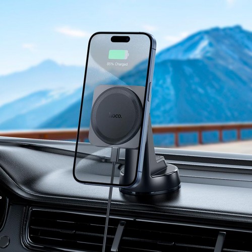 Тримач HOCO Speed magnetic wireless fast charging Car holder HW16 (center console) |15W, 4.5-7"| black