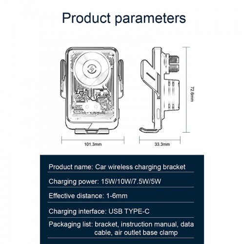 Держатель Auto open-close Transparent Wireless Charger T11 |15W|