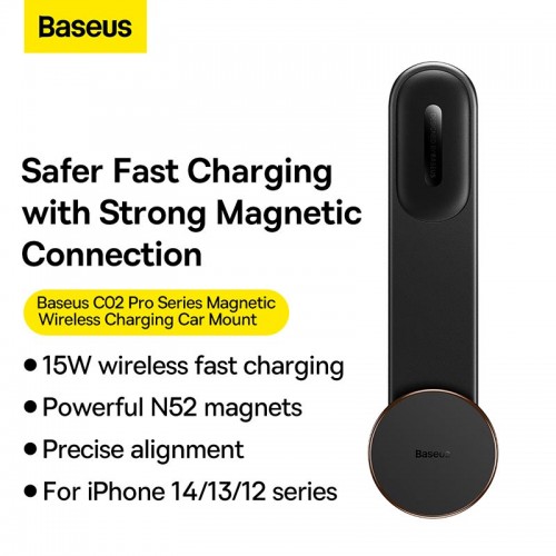 Держатель Baseus C02 Pro Series Magnetic Wireless Charging Car |15W| (C40156000111-00)
