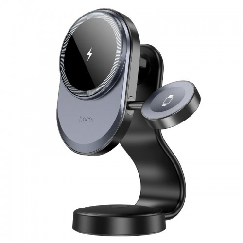 Тримач HOCO Excelso 2-in-1 wireless fast charging Car holder HW28 (center console) |15W, 4.5-7"| black-grey