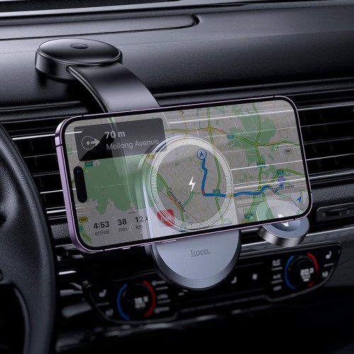 Тримач HOCO Excelso 2-in-1 wireless fast charging Car holder HW28 (center console) |15W, 4.5-7"| black-grey