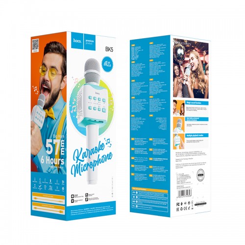 Караоке микрофон HOCO Cantando karaoke microphone BK5 |BT5.0, DSP, 3-6h, TF, USB|